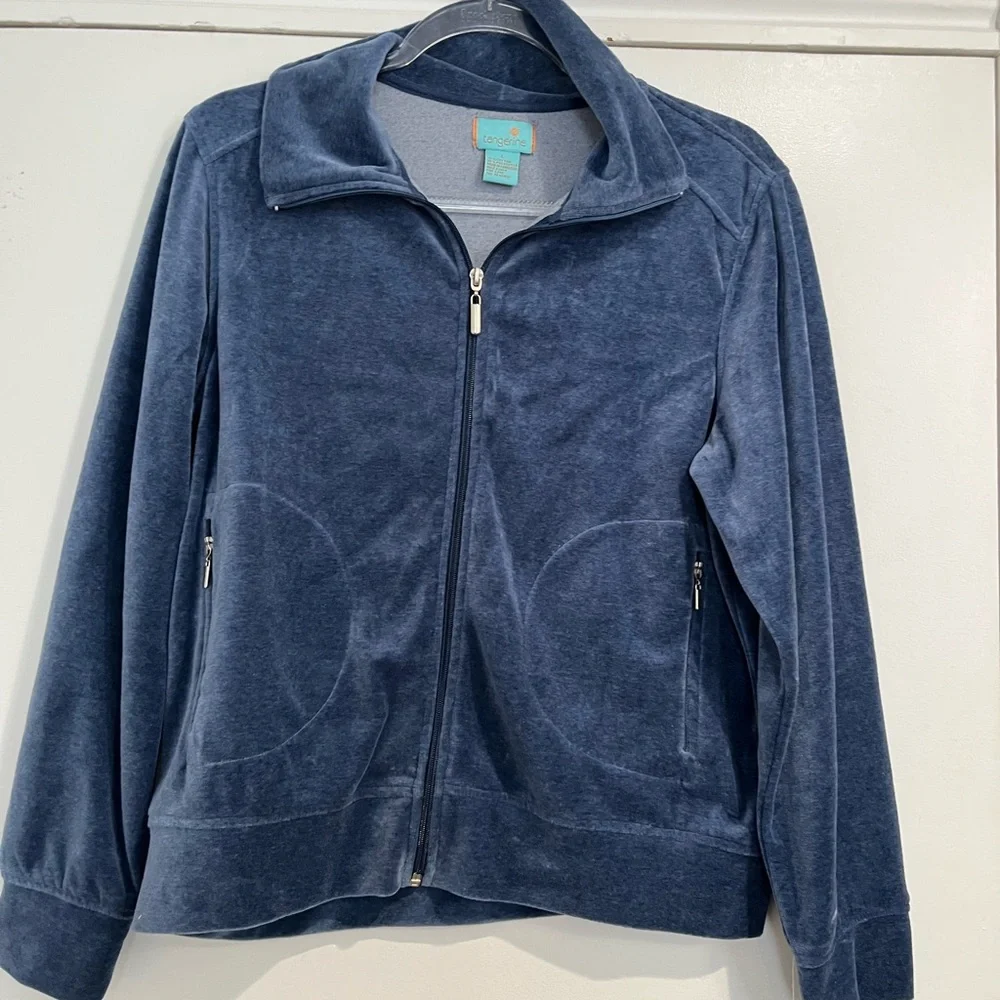 Tangerine Denim Blue VelourTracksuit Sz. L‎ Jacket and S Pants NWT